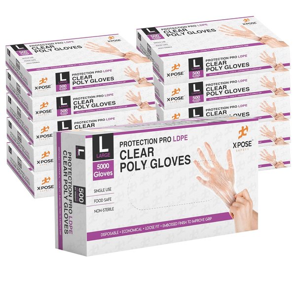 Xpose Safety PGL500, Disposable Poly Gloves, Poly, L, 10 PK, Clear PGL500-L-10-X-S